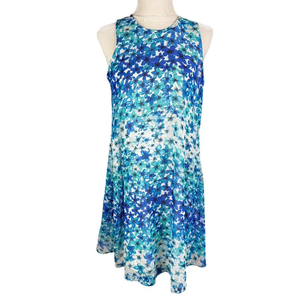 Calvin Klein Blue Floral Chiffon Fabric Botanical Print Lightweight Dress 6